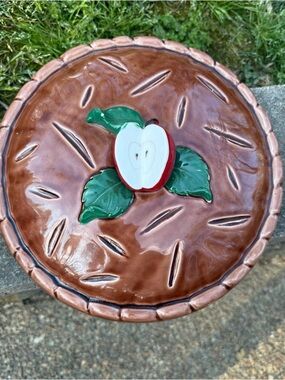Vintage Ceramic Apple Pie Covered Pie Keeper- Plate, Dish, Dessert Holder